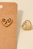 Gold Bow Decor Heart Shape Plate Alloy Stud Earrings