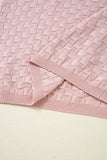 Light Pink Solid Textured Checkered U Neck Sweater Vest