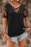 Black Flora Lace Patchwork Crew Neck T Shirt