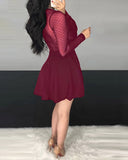 Dot Mesh Ruffles Long Sleeve Dress