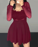Dot Mesh Ruffles Long Sleeve Dress