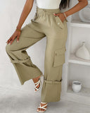 Snap Button Buckled Drawstring Cargo Pants