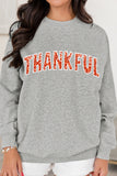 Gray THANKSFUL Shiny Letter Printed Graphic Sweatshirt
