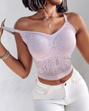 Lace V Neck Spaghetti Strap Bralette Camisoles Sexy Soft Crop Tank Top