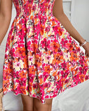 Floral Print Bandeau Shirred Dress