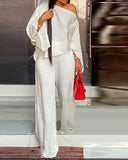 Satin Cold Shoulder Bell Sleeve Top & Pants Set