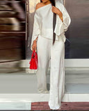 Satin Cold Shoulder Bell Sleeve Top & Pants Set