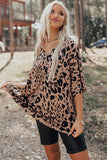 Brown Leopard Print V Neck Half Sleeve Oversized Tee