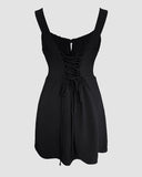 Leopard Square Neck Spaghetti Strap Romper Asymmetrical Lace up Slit Romper