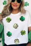 White St.Patrick Clover Crew Neck T Shirt