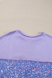 Lilac Sequin Patchwork High Low Hem Henley Sweatshirt