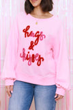 Pink Hugs and Kisses Pop Up Embroidered Raglan Sleeve Sweatshirt