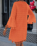 Large Swiss Dot  V Neck Bell Sleeve Mini Dress Casual Loose Fit Dress