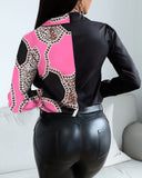 Cheetah Chain Print Retro Patterns Patchwork Button up Top