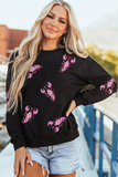 Black Sequined Crawfish Graphic Drop Shoulder Sweatshirt
