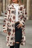 Apricot Western Aztec Printed Fleece Buttoned Front Midi Length Coat