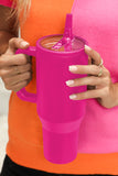 Rose Red Frosted Stainless Handle Large Vacuum Cup with Straw 40oz