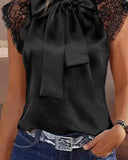 Tie Neck Contrast Lace Tank Top