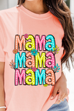 Pink Colorful MaMa Letter Graphic T Shirt