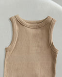 Round Neck Sleeveless Ribbed Bodysuit Casual Slim Fit Tank Top