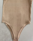 Round Neck Sleeveless Ribbed Bodysuit Casual Slim Fit Tank Top