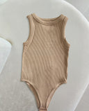 Round Neck Sleeveless Ribbed Bodysuit Casual Slim Fit Tank Top