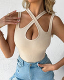 Criss Cross Asymmetrical Neck Bodysuit