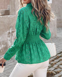 Eyelet Embroidery Shirred Long Sleeve Top