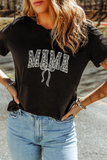 Black Bowknot MAMA Embroidered Crewneck Mothers Day T Shirt