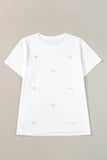 White Flower Applique Round Neck T-shirt