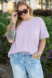 Orchid Petal Waffle Knit Short Sleeve Patched Pocket Plus Size Top