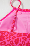 Rose Leopard Drawstring Side Tankini 2pcs Swimsuit