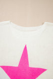 White Star Pattern Colorblock Striped Edge Drop Shoulder Sweater