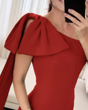 Skew Neck Sleeveless Bowknot Design Maxi Bodycon Evening Dress