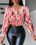 All Over Print Shirred Top