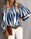 Zebra Stripe Print Off Shoulder Lantern Sleeve Top