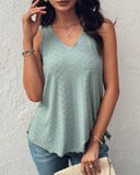 V Neck Sleeveless Thick Strap Hollow out Knit Tank Casual Top