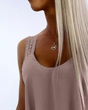 Love Heart Pattern Contrast Lace Layered Chiffon Tank Top