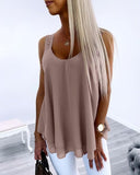 Love Heart Pattern Contrast Lace Layered Chiffon Tank Top