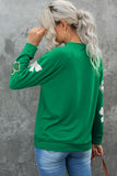 Green Sequin Bow Clover Graphic Pullover Sweatshirt