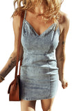 Beau Blue Sleeveless V Neck Back Zipped Denim Dress