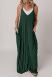 Duffel Green Spaghetti Straps Pocketed Slouchy Maxi Dress