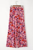 Purple Floral Wide Leg Elastic High Waist Pants