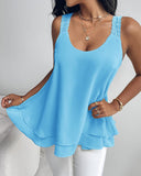 Love Heart Pattern Contrast Lace Layered Chiffon Tank Top