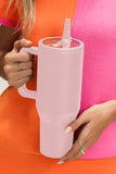 Light Pink Frosted Stainless Handle Large Vacuum Cup with Straw 40oz