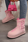 Pink Embroidered Thick Soled Plush Lined Boots
