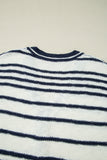 Blue Stripe Loose Buttoned V Neck Sweater Vest