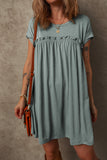 Mist Green Frilled Gathered Seam Round Neck T Shirt Dress