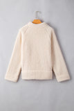 White Solid Fleece High Neck Drop Shoulder Pullover Sweatshirt
