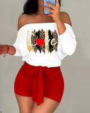 Love Heart Leopard Print Off Shoulder Romper